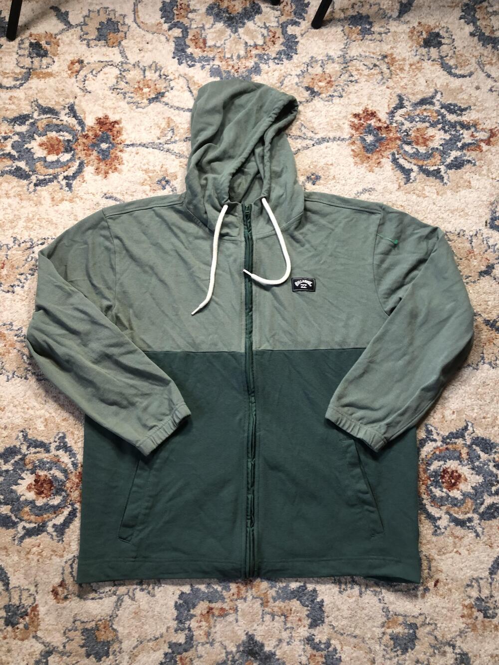Billabong Hoodie Jacket Mens Large Green Full Zip Two Tone Hooded Cotton Blend